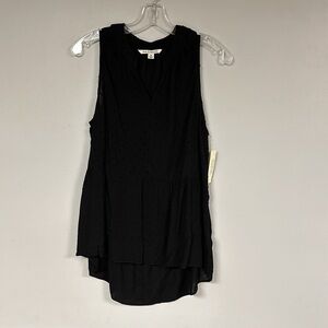 Zac & Rachel Black V neck sleeveless blouse size M black on black polka dots NWT